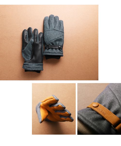 ダウンファブリックオイルレザーメンズ手袋本革 5cm