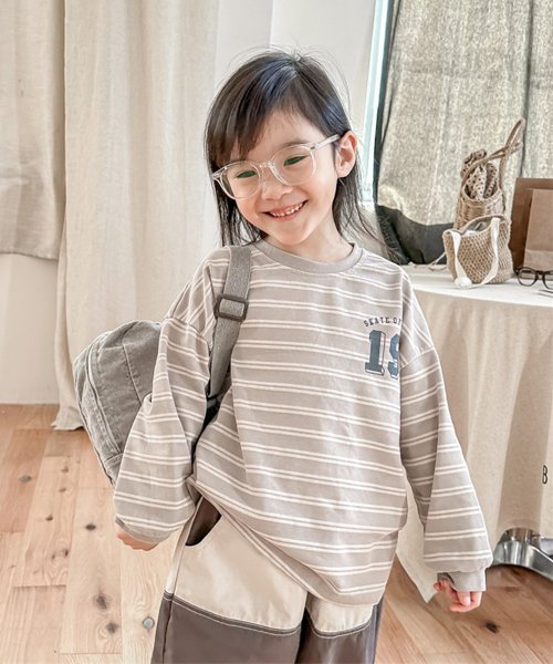 aimoha(aimoha（アイモハ）)/【aimoha－KIDS－】韓国子供服　アメカジ風刺繍入りボーダービッグシルエットロンTEE/img14