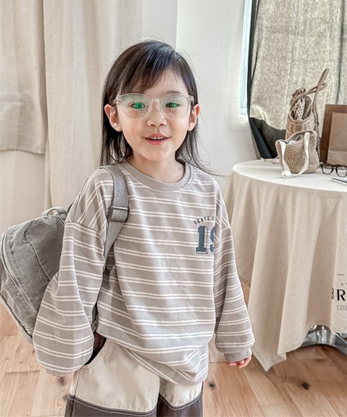 aimoha(aimoha（アイモハ）)/【aimoha－KIDS－】韓国子供服　アメカジ風刺繍入りボーダービッグシルエットロンTEE/img15