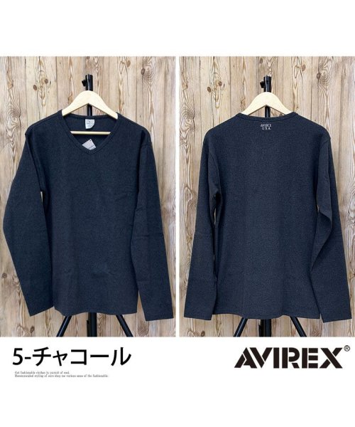 TopIsm(トップイズム)/AVIREX アビレックス ロングTシャツ メンズ 長袖 テレコリブ VネックTシャツ 無地 デイリーインナー カットソー/img12