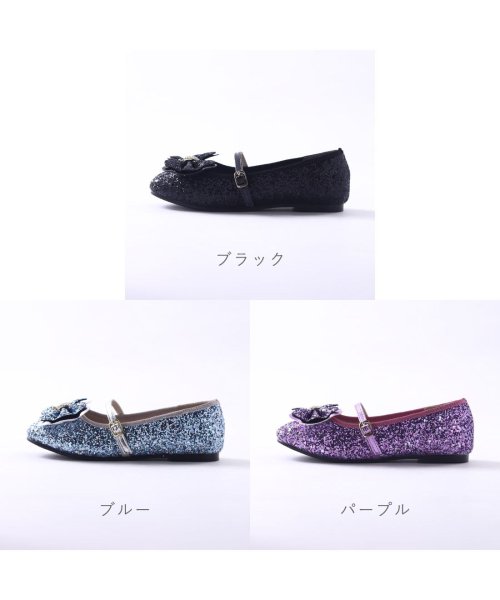 FOOT PLACE(フットプレイス)/キッズ ジュニア 女の子 シューズ バレエシューズ  子供 靴 ドレスシューズ キラキラ グリッター ラメ リボン 発表会 結婚式 七五三 ブラック ブルー パ/img01