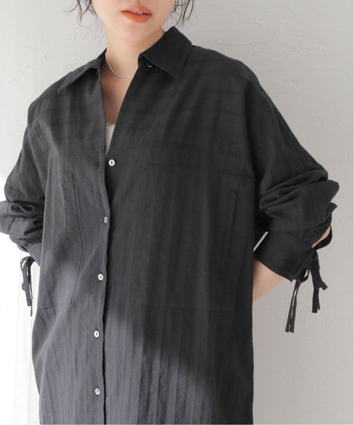【normment/ノーメント】Cotton Stripe Jacuard Shirts Dre：シャツワンピース