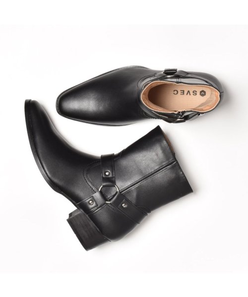 SVEC(シュベック)/リングブーツ ショートブーツ ヒール 4.5cm 黒 ブーツ メンズ ショート リングベルト サイドジップ おしゃれ ブランド SVEC シュベック 革靴 皮靴/img02