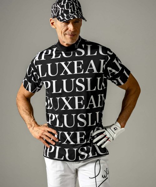 LUXEAKMPLUS(LUXEAKMPLUS)/LUXEAKMPLUS(リュクスエイケイエムプラス)ゴルフ 総柄ロゴモックネック半袖Tシャツ【ゴルフ】/img01