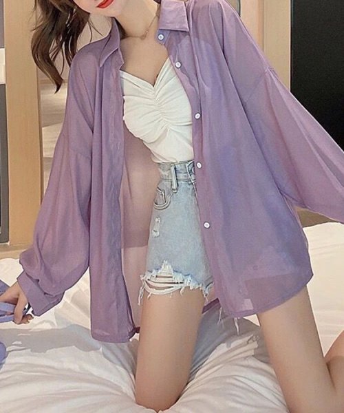 SEU(エスイイユウ)/10色選べる！シアーシャツ カーディガン ゆったり 体型カバー 紫外線対策 冷房対策 旅行 韓国ファッション SEU/img23