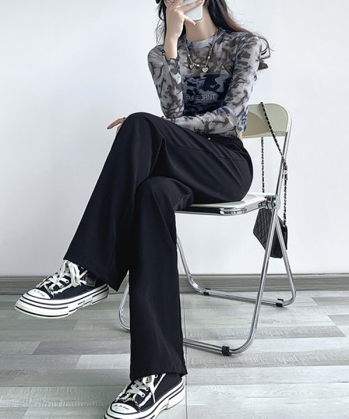 SEU(エスイイユウ)/ワイドパンツ セミワイドパンツ シワなりにくい 着痩せ 通勤通学 カジュアル 韓国ファッション SEU/img02
