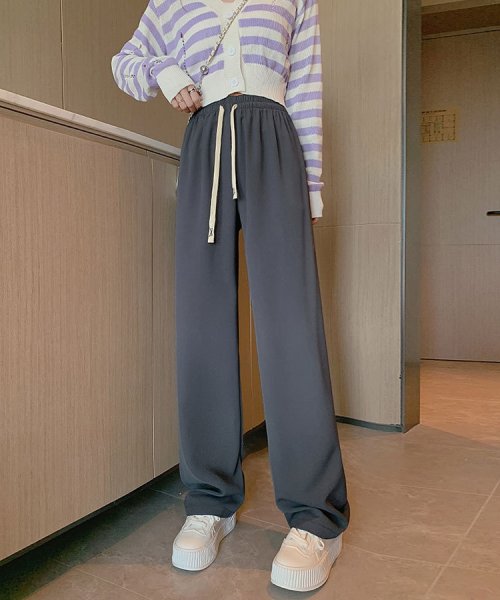SEU(エスイイユウ)/ワイドパンツ セミワイドパンツ シワなりにくい 着痩せ 通勤通学 カジュアル 韓国ファッション SEU/img46