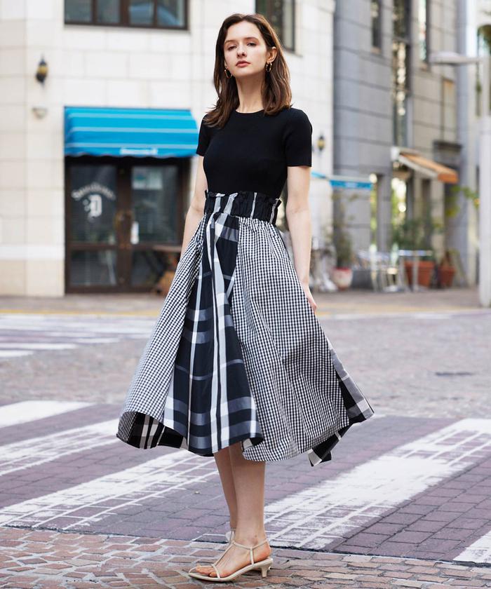 And Couture コンビチェックトレンチスカート 