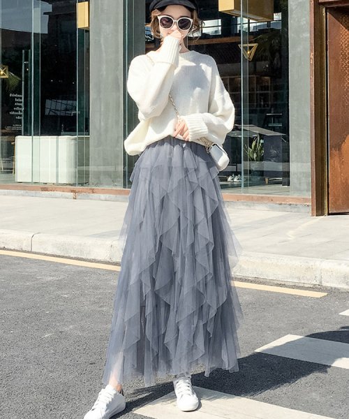 SEU(エスイイユウ)/Aラインロングランダムチュールスカート ハイウエスト ゆったり オールシーズン 韓国ファッション/img14