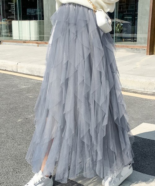 SEU(エスイイユウ)/Aラインロングランダムチュールスカート ハイウエスト ゆったり オールシーズン 韓国ファッション/img17