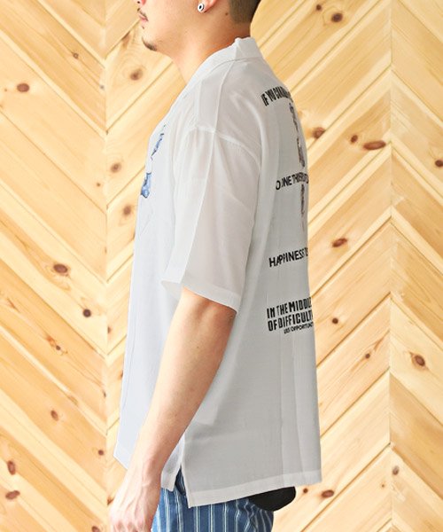 LUXSTYLE(ラグスタイル)/RUMSODA(ラムソーダ)ベアプリントオープンカラー半袖シャツ/半袖シャツ メンズ オープンカラー テディベア クマ ロゴ プリント/img02