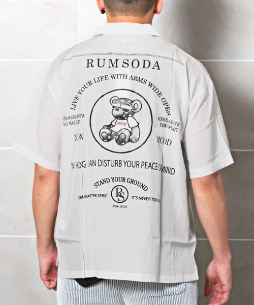 LUXSTYLE(ラグスタイル)/RUMSODA(ラムソーダ)ベアプリントオープンカラー半袖シャツ/半袖シャツ メンズ オープンカラー テディベア クマ ロゴ バックプリント/img01