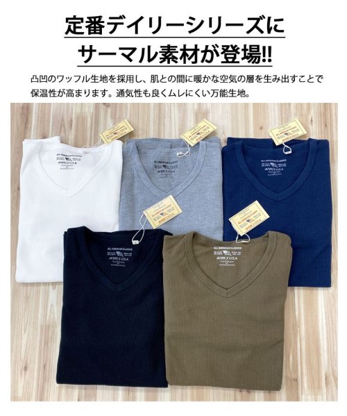 TopIsm(トップイズム)/AVIREX アビレックス ロングTシャツ メンズ 長袖 ロンT Tシャツ サーマル VネックTシャツ 無地 デイリーインナー カットソー/img13