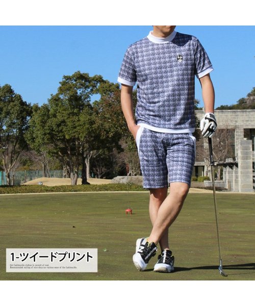 TopIsm(トップイズム)/ゴルフウェア セットアップ 上下 メンズ モックネックシャツ GIORNO SEVEN ジョルノセブン ハイネック ゴルフ チェック ロゴ 総柄/img04