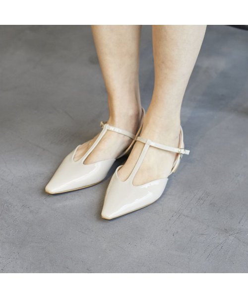 ポインテッドトゥTストラップパンプス 本革 T1405541254(10797円)
