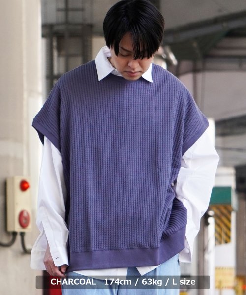 1111clothing(ワンフォークロージング)/ニットベスト メンズ  ワッフルニット ベスト レディース クルーネック ニットソー セーター ベスト ニットトップス 大きいサイズ 春 春服 おしゃれ/img08