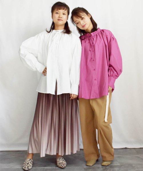 ARGO TOKYO(アルゴトウキョウ)/Volume Color Shirt 23046 裾リボンボリュームカラーブラウス 裾リボン　ボリューム　カラー　ブラウス　ギャザーブラウス　トップス　シャツ　/img07