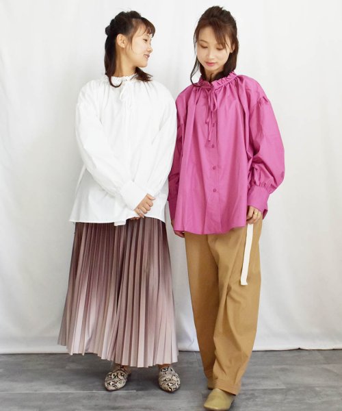 ARGO TOKYO(アルゴトウキョウ)/Volume Color Shirt 23046 裾リボンボリュームカラーブラウス 裾リボン　ボリューム　カラー　ブラウス　ギャザーブラウス　トップス　シャツ　/img08
