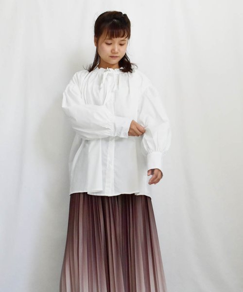 ARGO TOKYO(アルゴトウキョウ)/Volume Color Shirt 23046 裾リボンボリュームカラーブラウス 裾リボン　ボリューム　カラー　ブラウス　ギャザーブラウス　トップス　シャツ　/img14