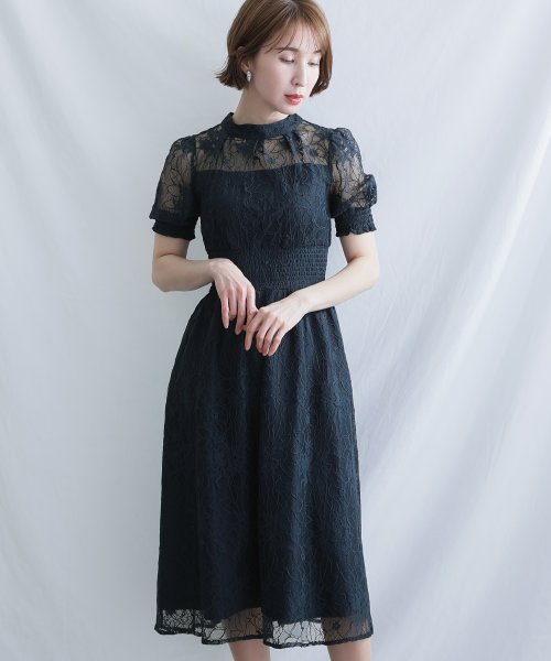 バックリボンシャーリングレース2wayドレス 