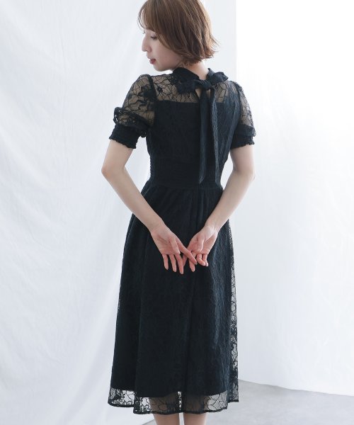 バックリボンシャーリングレース2wayドレス 