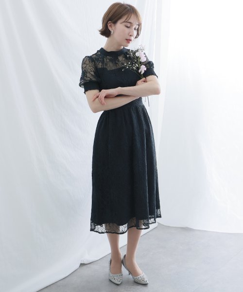 バックリボンシャーリングレース2wayドレス 