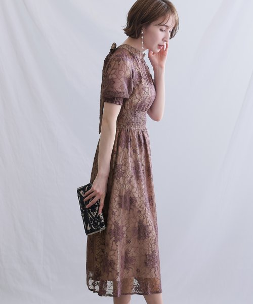 バックリボンシャーリングレース2wayドレス 