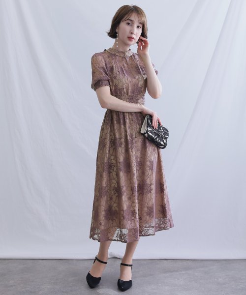 バックリボンシャーリングレース2wayドレス 