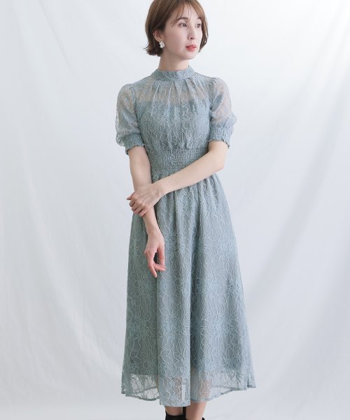 バックリボンシャーリングレース2wayドレス 