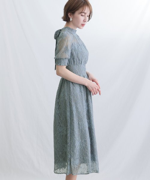 バックリボンシャーリングレース2wayドレス 