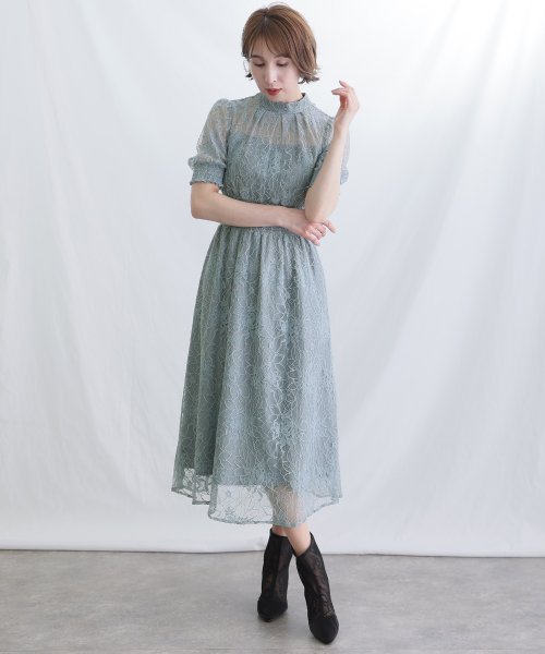 バックリボンシャーリングレース2wayドレス 