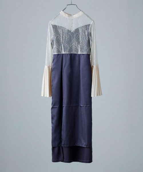 プリーツベルスリーブIラインドレス ワンピース フォーマル 結婚式 二次会 ベルスリーブ プリーツ袖 レース袖 オケージョンワンピ レース パーティードレス ハ 結婚式 二次会 備考 ポリエステル100%