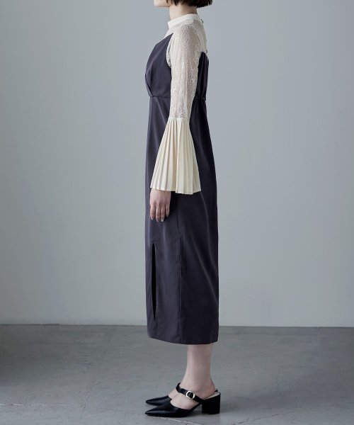 プリーツベルスリーブIラインドレス ワンピース フォーマル 結婚式 二次会 ベルスリーブ プリーツ袖 レース袖 オケージョンワンピ レース パーティードレス ハ 結婚式 二次会 備考 ポリエステル100%