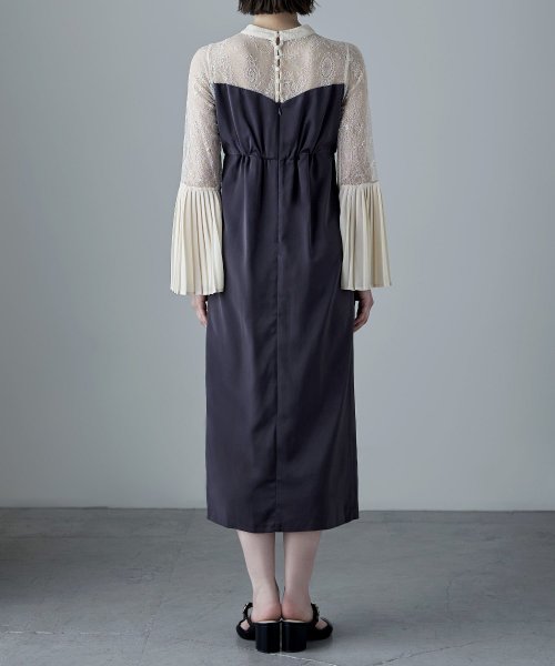 プリーツベルスリーブIラインドレス ワンピース フォーマル 結婚式 二次会 ベルスリーブ プリーツ袖 レース袖 オケージョンワンピ レース パーティードレス ハ 結婚式 二次会 備考 ポリエステル100%