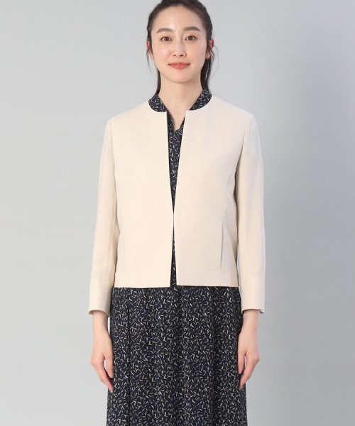 【清涼感／洗える】麻調 ノーカラーショートジャケット 