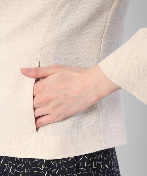 【清涼感／洗える】麻調 ノーカラーショートジャケット 