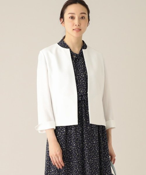 【清涼感／洗える】麻調 ノーカラーショートジャケット 