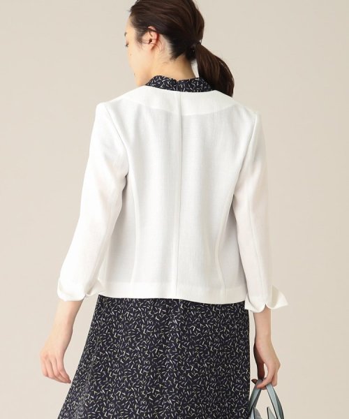 【清涼感／洗える】麻調 ノーカラーショートジャケット 