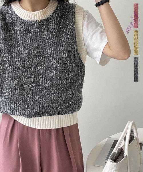 ARGO TOKYO(アルゴトウキョウ)/By Color Knit Vest 25063 バイカラーニットベスト　ニットベスト　ニットジレ　バイカラー　配色　ラメ入り　ラメ入りニット　春ニット/img50