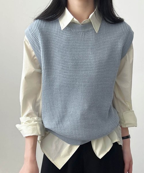 ARGO TOKYO(アルゴトウキョウ)/Waffler Knit Vest 25065　ワッフルニットベスト　ニットジレ　ニット　シアーニット　ニットトップス　ジレ/img12