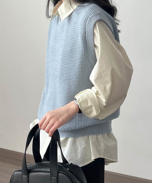 ARGO TOKYO(アルゴトウキョウ)/Waffler Knit Vest 25065　ワッフルニットベスト　ニットジレ　ニット　シアーニット　ニットトップス　ジレ/img13