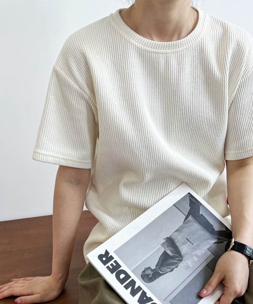 ARGO TOKYO(アルゴトウキョウ)/Rib Knit Crew neck T－shirt 25064 リブニットクルーネックTシャツ　リブ編み　ニットソー　クルーネック　Tシャツ　シンプル　カット/img01