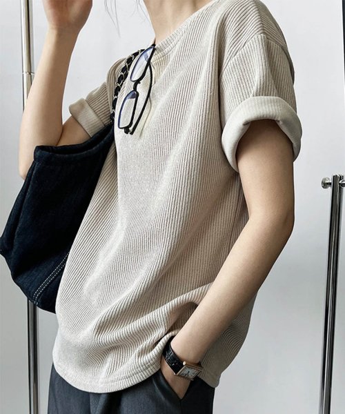 ARGO TOKYO(アルゴトウキョウ)/Rib Knit Crew neck T－shirt 25064 リブニットクルーネックTシャツ　リブ編み　ニットソー　クルーネック　Tシャツ　シンプル　カット/img17