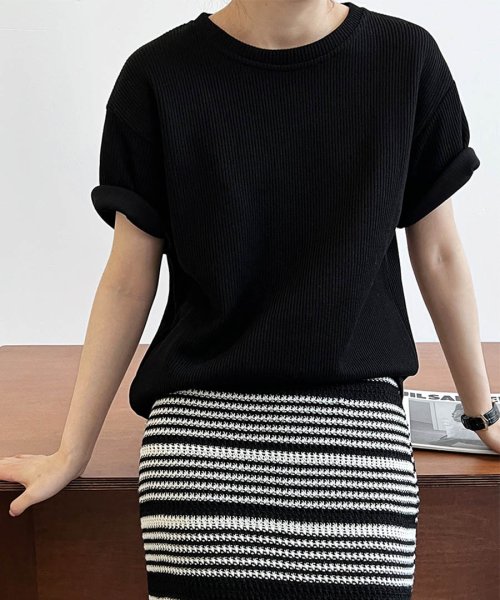 ARGO TOKYO(アルゴトウキョウ)/Rib Knit Crew neck T－shirt 25064 リブニットクルーネックTシャツ　リブ編み　ニットソー　クルーネック　Tシャツ　シンプル　カット/img28