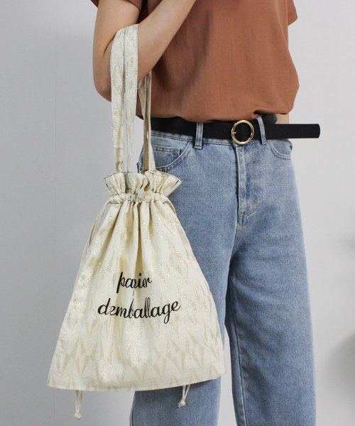 Fizz(フィズ)/インドジャガード　ロゴプリント巾着トートバッグ 総柄　エスニック　A4/img01