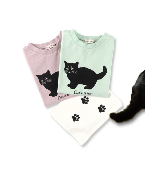 BRANSHES(ブランシェス)/【Cat's ISSUE】黒ネコプリントフレンチスリーブTシャツ/img32