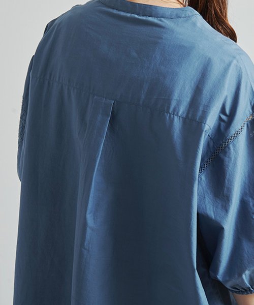 Fizz(フィズ)/綿キャンブリック　フラワー刺繍バンドカラーチュニック丈シャツ　半袖/img11