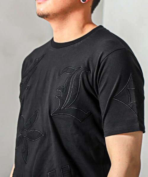 LUXSTYLE(ラグスタイル)/LUXE/R(ラグジュ)ふくれジャガードビッグロゴ貼り付け半袖Tシャツ/Tシャツ メンズ レディース 半袖 ビッグロゴ ワッペン 春夏/img07
