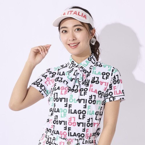 FILA GOLF(フィラゴルフ（レディース）)/【ゴルフ】遮熱バーチカルメッシュ タイポ柄 ボウタイ付き半袖シャツ　レディース/img19