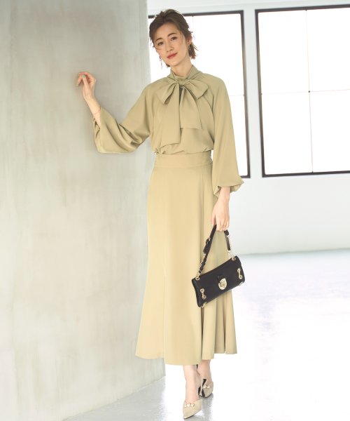 ボリュームスリーブボウタイブラウス＆マーメイドスカートセットアップ「CSU1212」 トップス スカート 7号 9号 11号 13号 15号